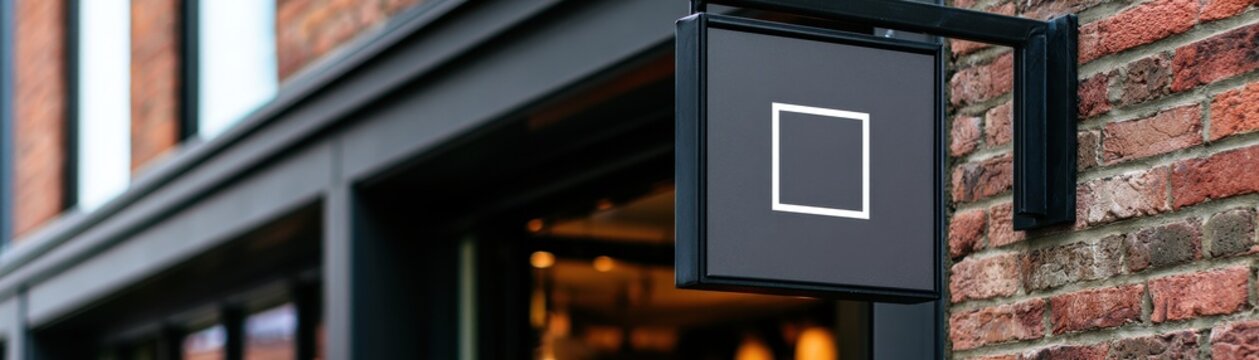 Square Sign Mockup Brick Wall Store Exterior building shop facade black