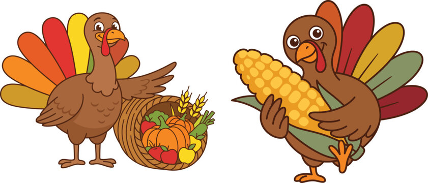 Festive thanksgiving turkey illustrations a vibrant and joyful collection for holiday celebrations and autumnal designs