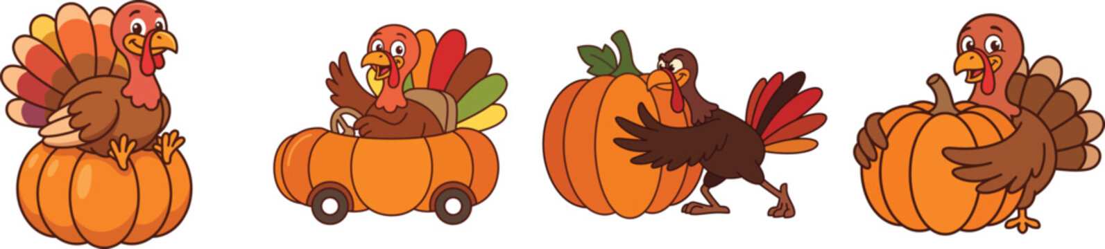 Festive thanksgiving turkey cartoon vectors a charming collection for holiday greetings and autumn celebrations