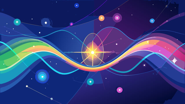 Abstract Cosmic Background with Vibrant Glowing Light Waves and Radiant Energy Particle Structures