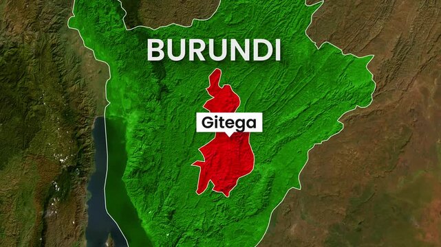 Animated political map of Burundi showing its capital gitega video footage