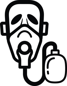 Black and white medical oxygen mask icon for patient with breathing difficulty