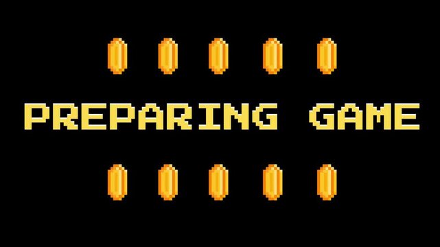 Classic Pixel Art Style Game Loading Screen with Golden Coins Preparing Game