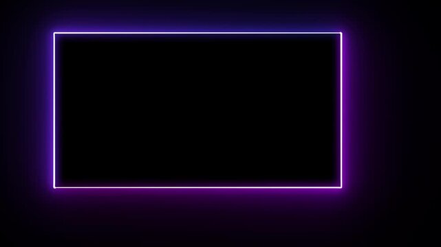 Neon frame glowing brightly with vibrant purple light against a dark background, creating a sleek modern border for various creative graphic design projects and digital presentations.
