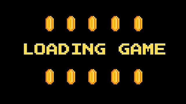 Retro Pixel Art Game Loading Screen with Coins, a Nostalgic Digital Display of Progress and Anticipation