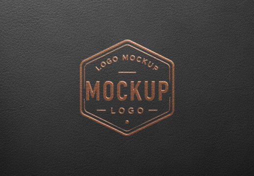Copper Embossed Dark Leather Logo Mockup