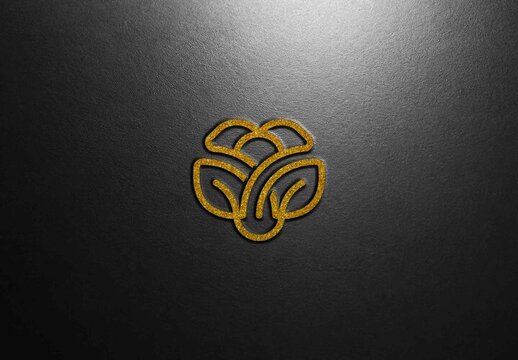 Gold Glitter Logo Mockup on Black Textured Background