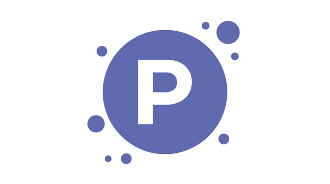 Capital letter P vector graphic design element featuring minimalist purple circles and simple white typography