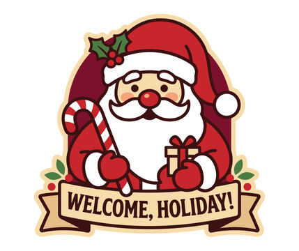 Charming christmas door hanger featuring santa claus with a candy cane and gift perfect for welcoming guests during the festive holiday season and