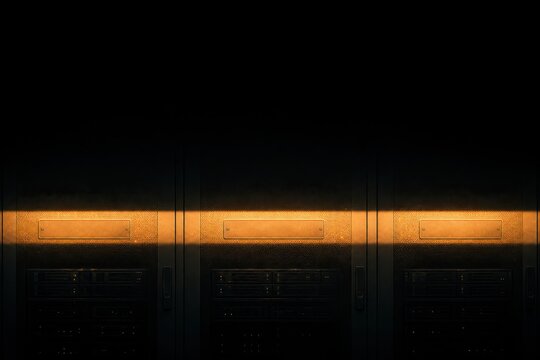 Data Center Server Racks Under Warm Dramatic Spotlights