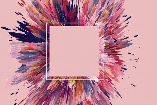 Abstract explosion, colorful bursts framed by a square