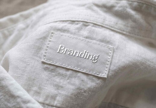 Sewn Clothing Label Mockup on White Fabric