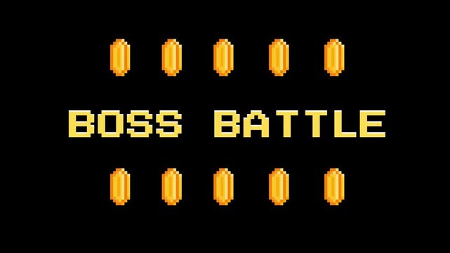 Boss Battle Screen with Golden Coins - Retro Gaming Display of a Challenging Encounter and Victory Rewards