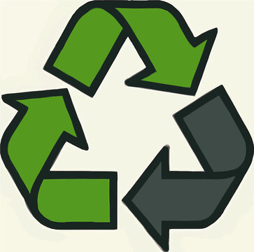 A hand-drawn style recycling symbol with two green arrows and one dark grey arrow on a light background, representing environmental sustainability and waste reduction.