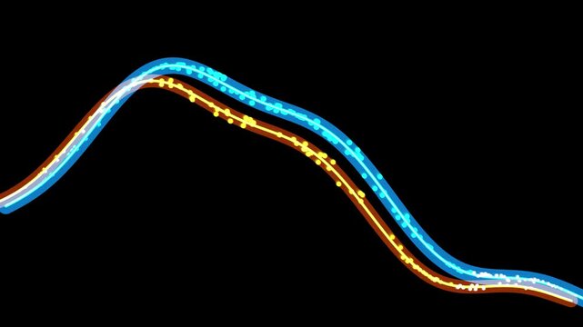An abstract digital animation featuring glowing data lines and moving particles on a black background, representing statistical trends or analytics.