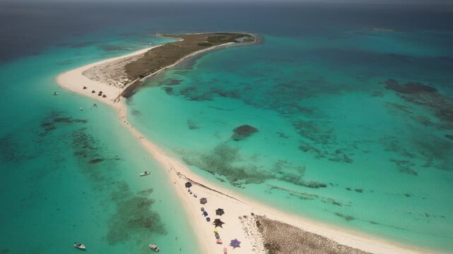 Aerial view of Los Roques archipelago in Gran Roque, Venezuela.