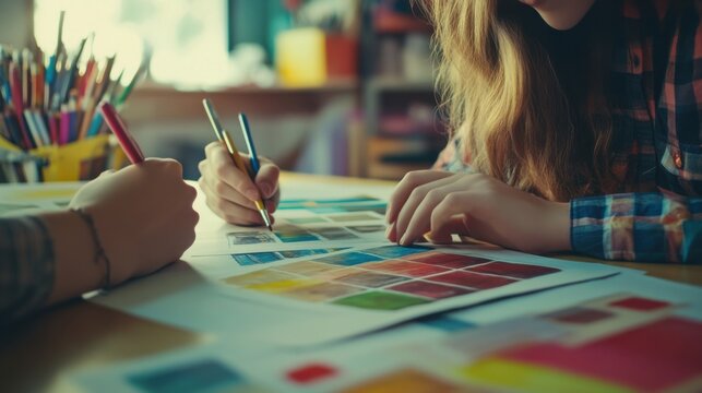 Creative Team Working Together on Color Palette Design
