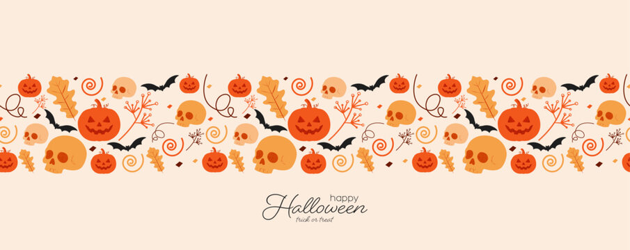 Halloween beautiful seamless pattern border.