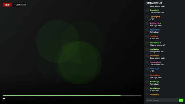 Digital Live Stream Interface With Active Chat Overlay
