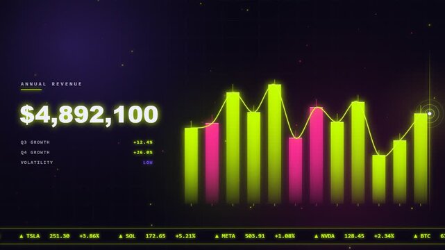 Neon Bar Chart Financial Growth Visualization with Dollar Currency for web and app design