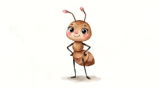 Adorable brown ant character illustration standing confidently with hands on hips, a charming insect design