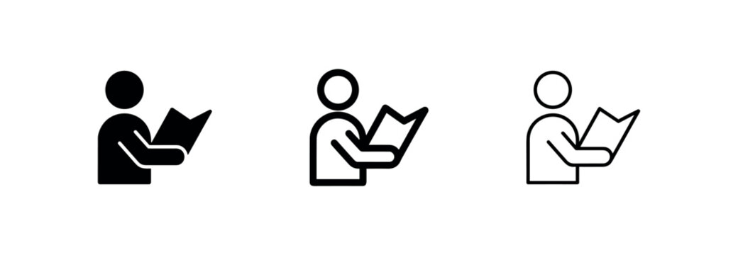Person Reading an Open Book Icon Set