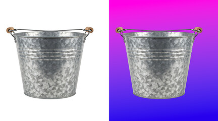 Rustic galvanized metal bucket with wooden handles © Abdur