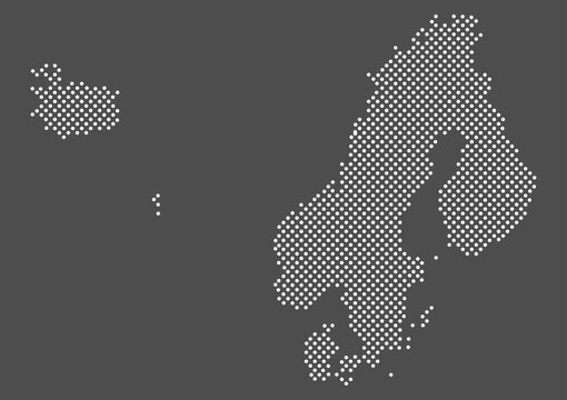 Scandinavia map dot on gray background.  Dotted map of Scandinavia for your design. Vector eps 10.
