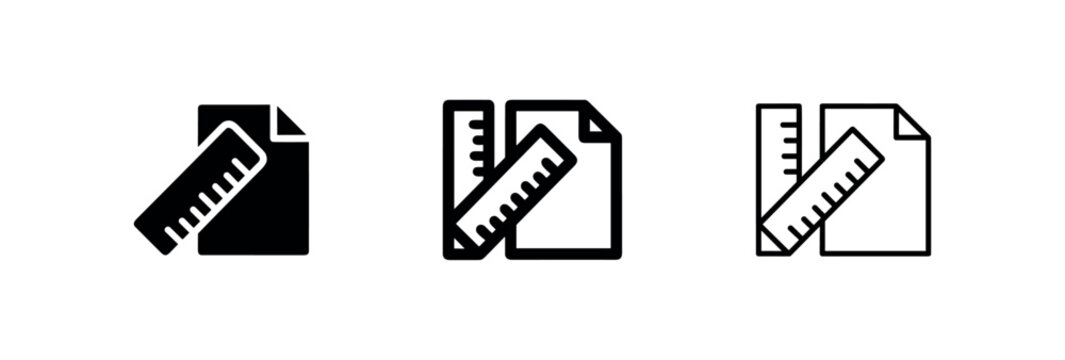 Document and ruler icon set for measuring, design, architecture, and blueprint concepts