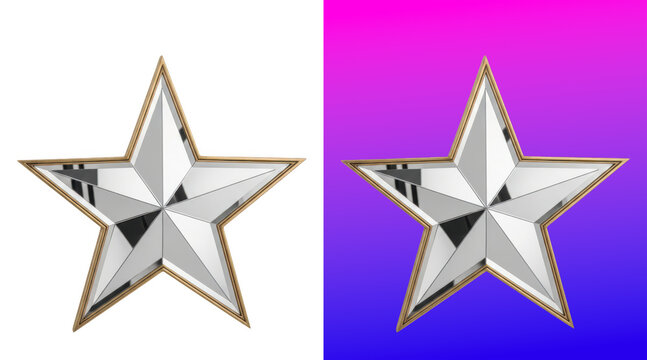 Shiny metallic star with reflective surfaces 3D rendering