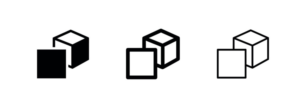 2D Square to 3D Cube Geometry Transformation Icon Set