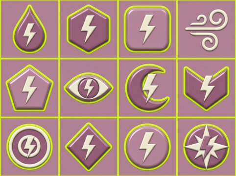 3D Weather Icon Set with Lightning Bolt and Wind Symbols