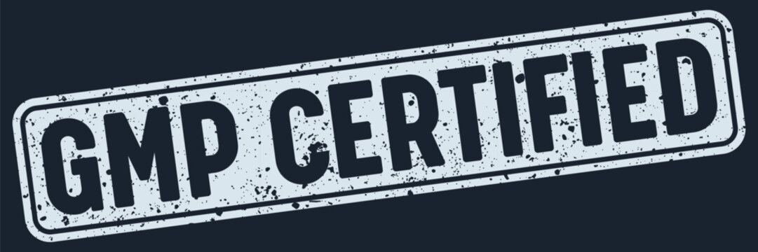 gmp certified stamp. gmp certified white rectangular grunge stamp on dark blue background