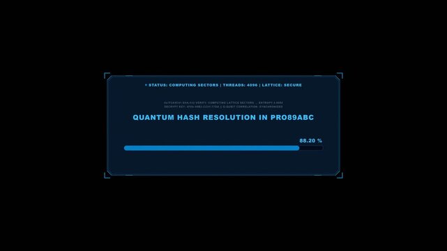 Quantum hash decryption terminal processing complex digital data. 4K Video