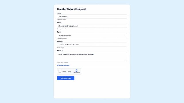 Animation of a support ticket request form being submitted. 4K Video