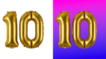 Gold foil number ten balloons on background © Abdur