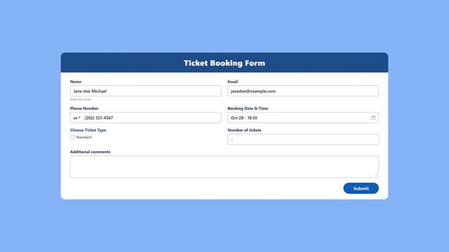 Online ticket booking confirmation animation showing form completion. 4K Video