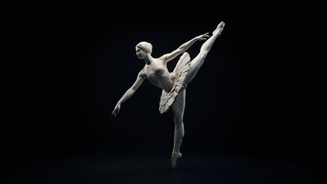 Graceful ballerina dancing in classic tutu, elegant ballet dancer performing on stage, artistic dance performance on black background