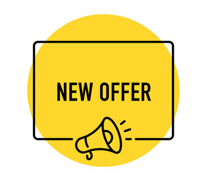 New Offer banner, special deal, limited promotion, discount, shopping, retail, ecommerce, marketing, megaphone, vector illustration