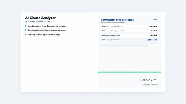 Ai software scanning commercial invoice with signature match failure. 4K Video