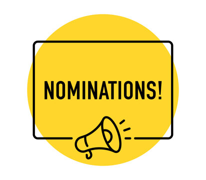 Nominations banner, award nominations, voting, competition, recognition, finalist selection, public participation, marketing, megaphone, vector illustration