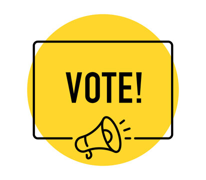 Vote banner, voting campaign, public opinion, election, participation, civic engagement, survey, democracy, marketing, megaphone, vector illustration