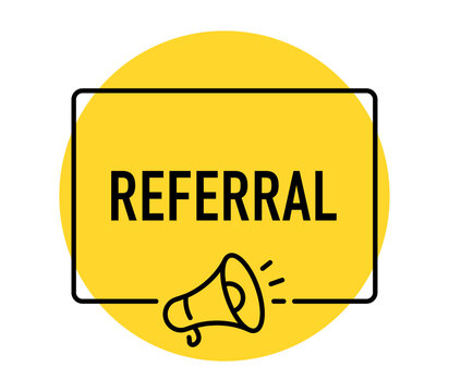 Referral banner, referral program, customer recommendation, invite friends, loyalty rewards, affiliate marketing, promotion, marketing, megaphone, vector illustration