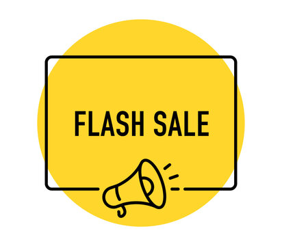 Flash Sale banner, limited time discount, special offer, shopping promotion, retail, ecommerce, customer savings, marketing, megaphone, vector illustration
