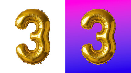 Golden foil number three balloon decoration © Abdur