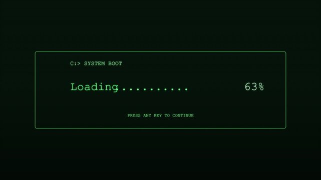 Retro CRT Terminal Loading Screen Green Phosphor System Boot Computer Animation
