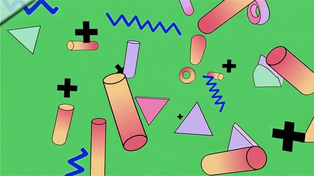 Memphis Abstract Geometric Floating Shapes on Green Screen Vector Background 5 Seconds Video