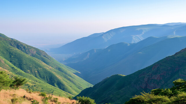 Scenic View of the Lush Green Slopes and Deep Vistas Found Within the Breathtaking Ommo Valley Landscape During a Sunny Afternoon