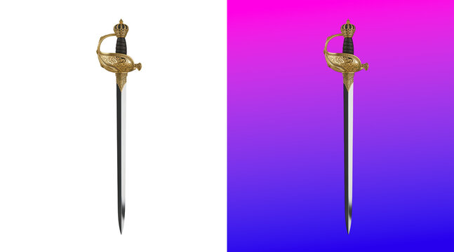 Ornate golden royal sword with decorative crown pommel 3D