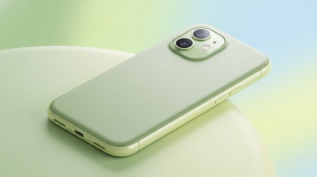 Pastel-colored smartphone with matte frosted back showcasing dual camera setup against gradient background